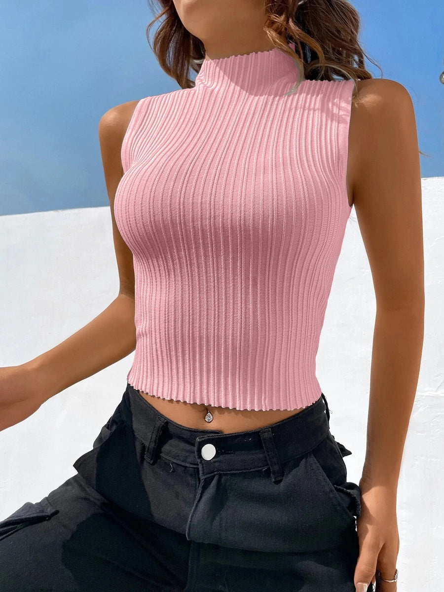 Brevett Ribbed Turtleneck Crop Top — Second-Skin Fit, Minimal & Magnetic