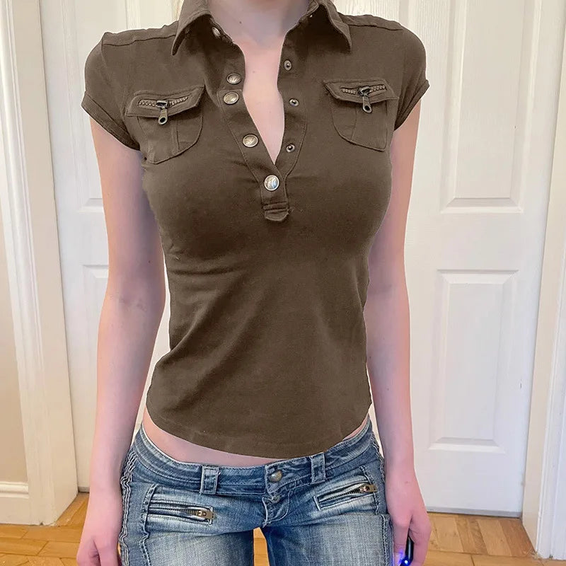 Brevett Ruched Polo Crop Top — Structured for the Streets, Made to Turn Heads