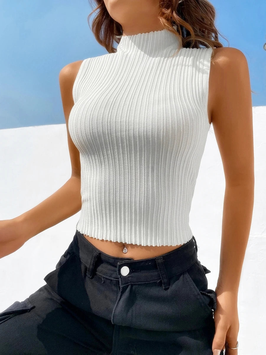 Brevett Ribbed Turtleneck Crop Top — Second-Skin Fit, Minimal & Magnetic