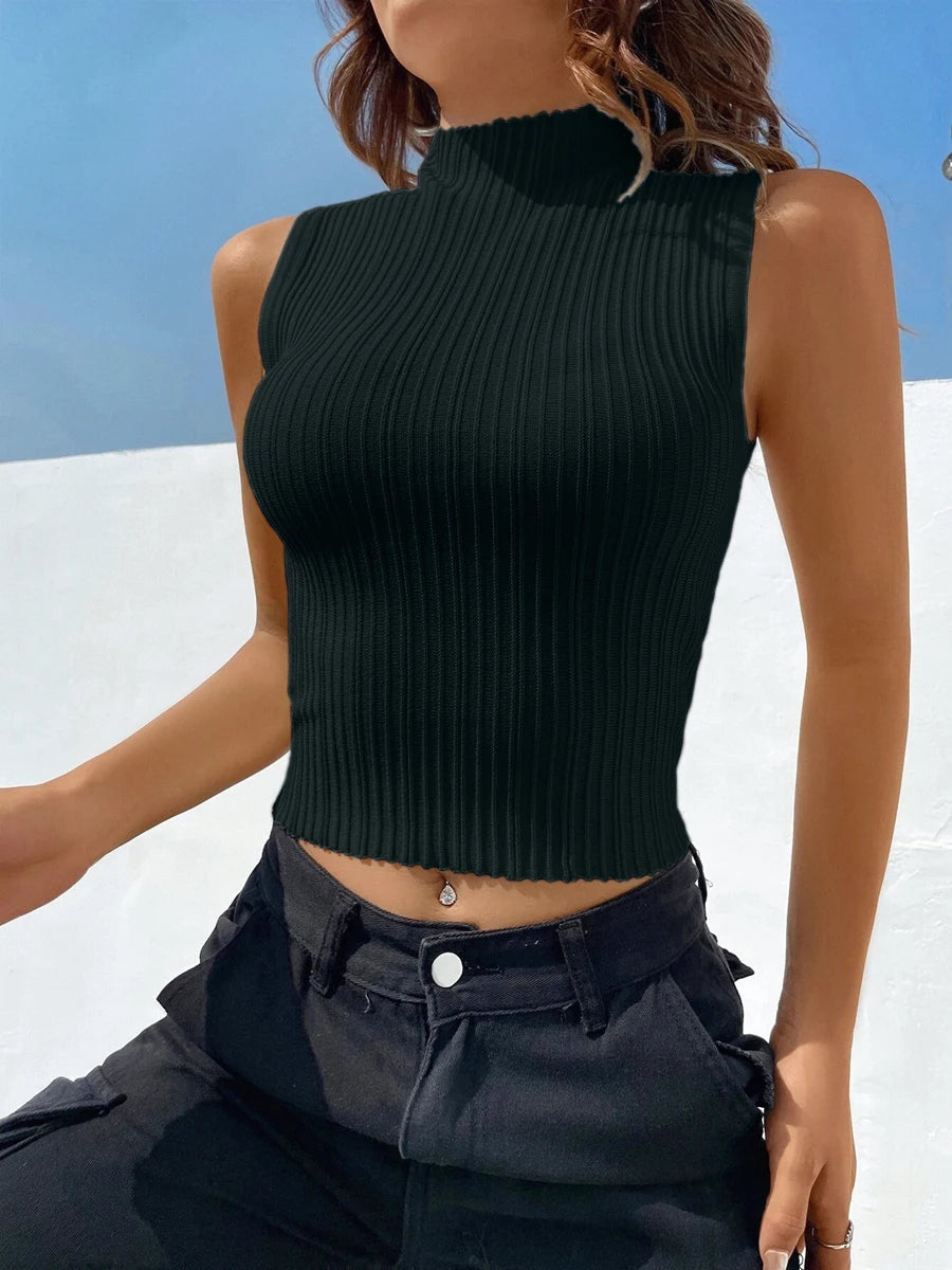 Brevett Ribbed Turtleneck Crop Top — Second-Skin Fit, Minimal & Magnetic