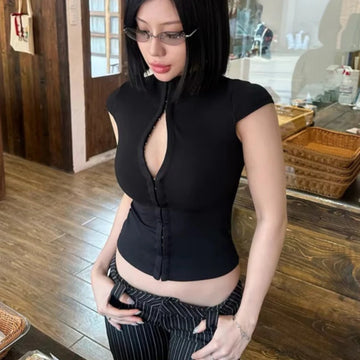 Brevett Ruched Polo Crop Top — Structured for the Streets, Made to Turn Heads